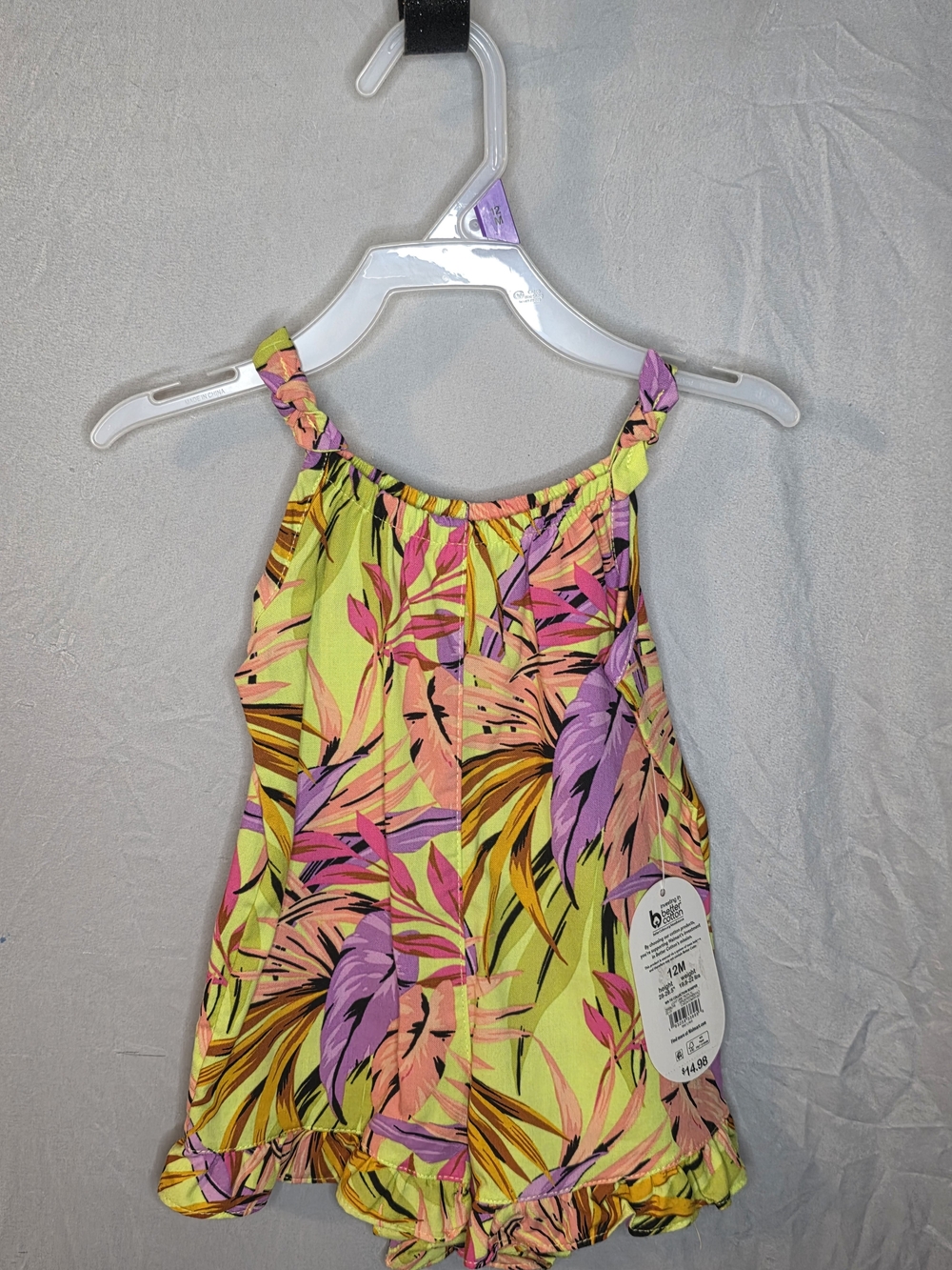 Girls' Tropical Leaf Print Tank Top - Neon Green & Pink